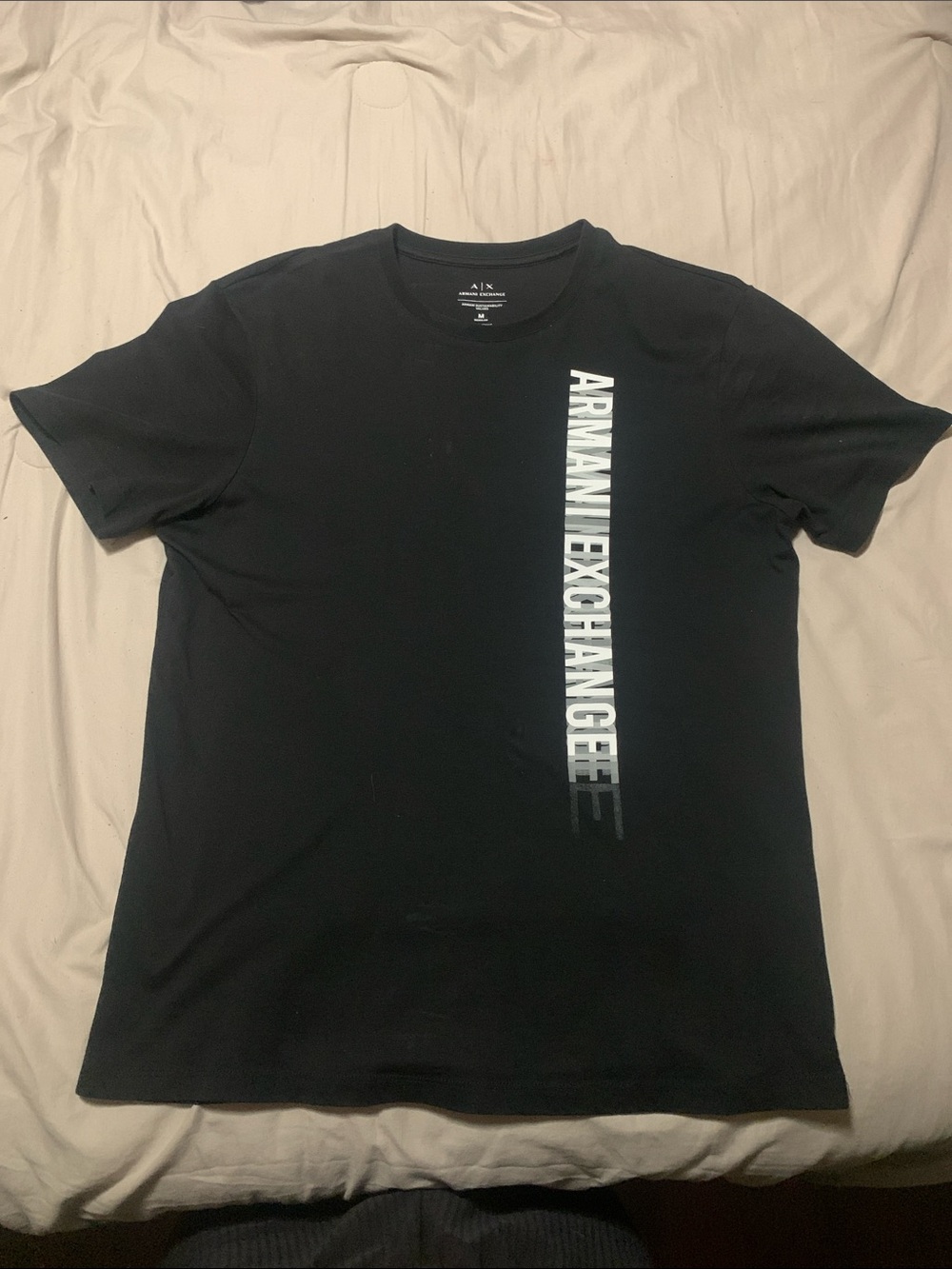 Armani Exchange Black Tee with Vertical Silver Logo